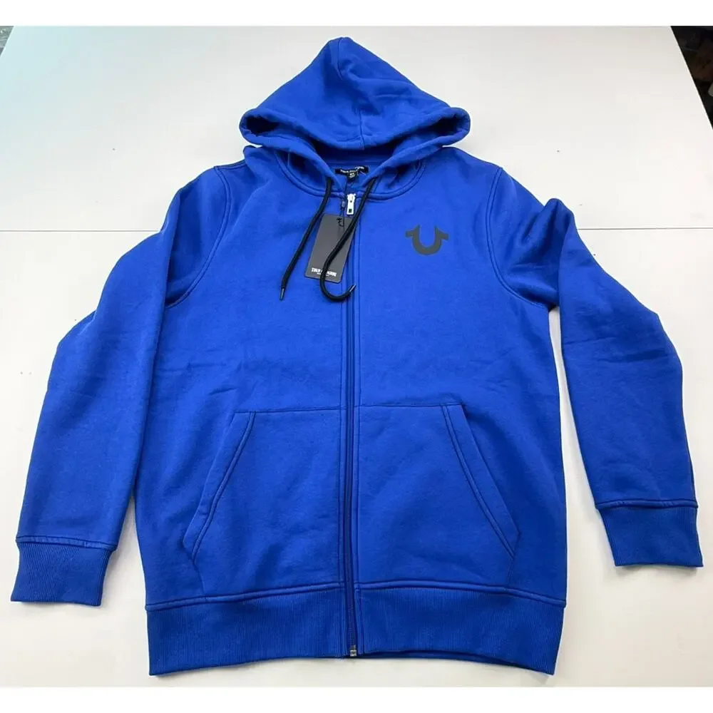 TRUE RELIGION MEN'S CONTRAST W/ BUDHA BACK DESIGN ZIP HOODIE BLUE SZ L NWT